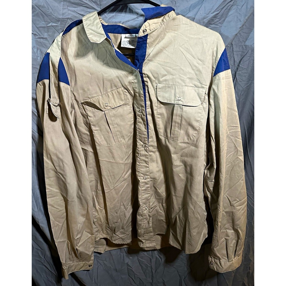 Vintage Khaki Navy Safari Shirt Long Sleeve Snap Front D-Ring Epaulets Size 22
